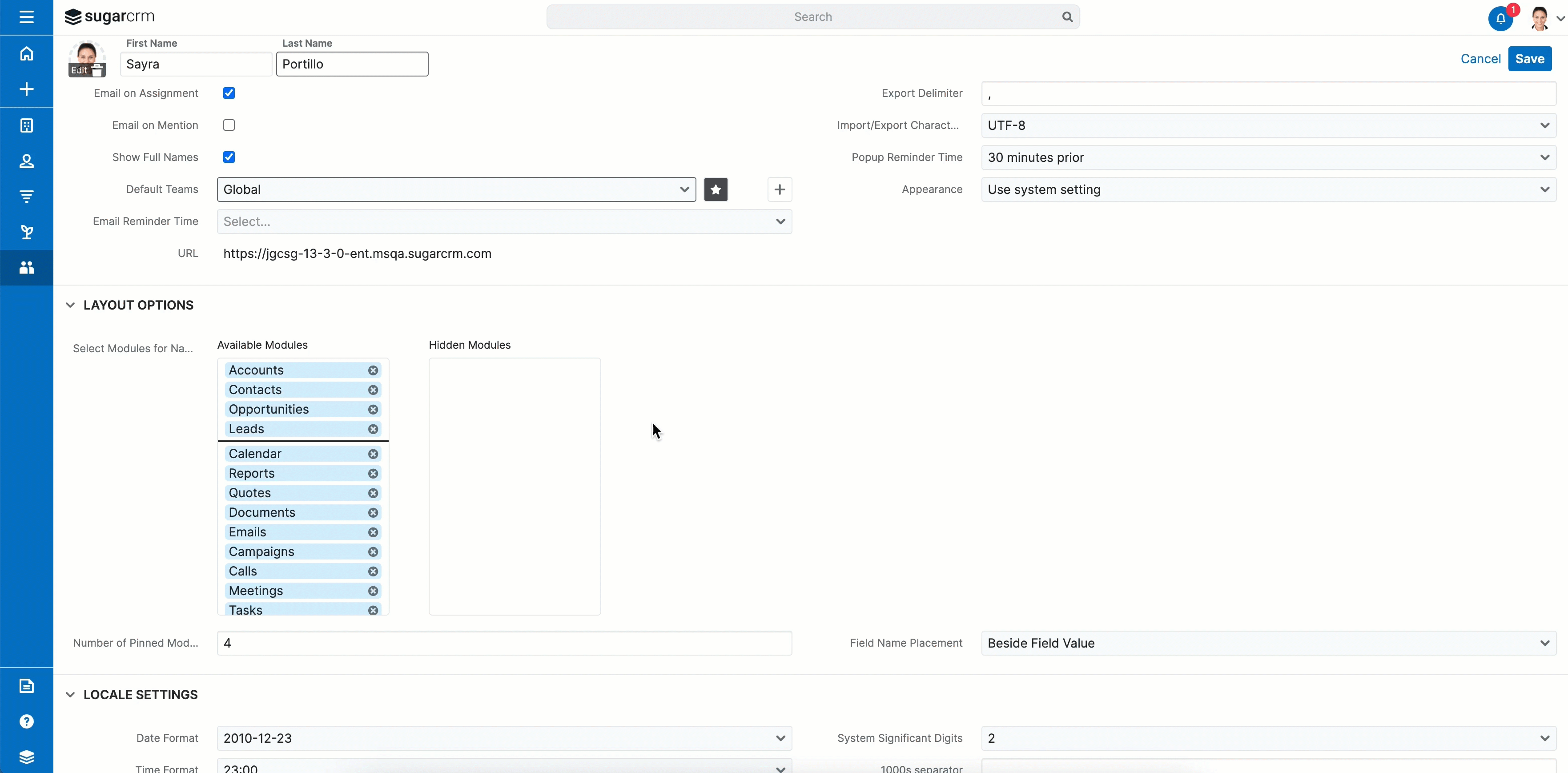 User Management Advanced Tab