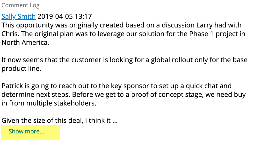 Comment Log Show More Button