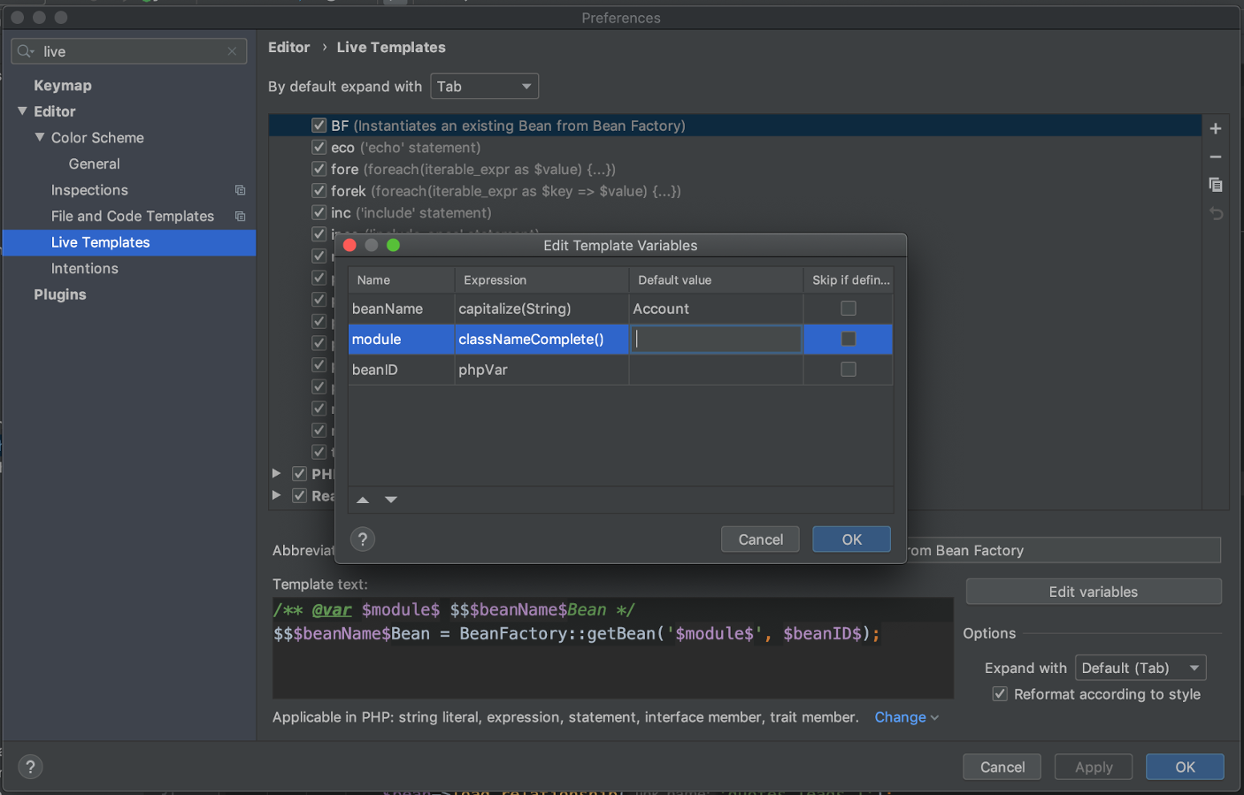 Live Templates Setup 2