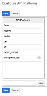 Configure API Platforms page in the Sugar Admin