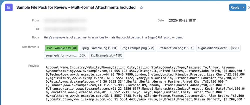 CSV text file preview