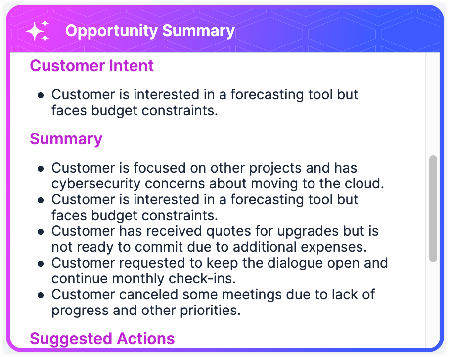 Screenshot of the Opportunity Summary Dashlet