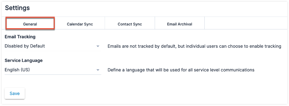 Screenshot showing General Settings for Sugar Connect
