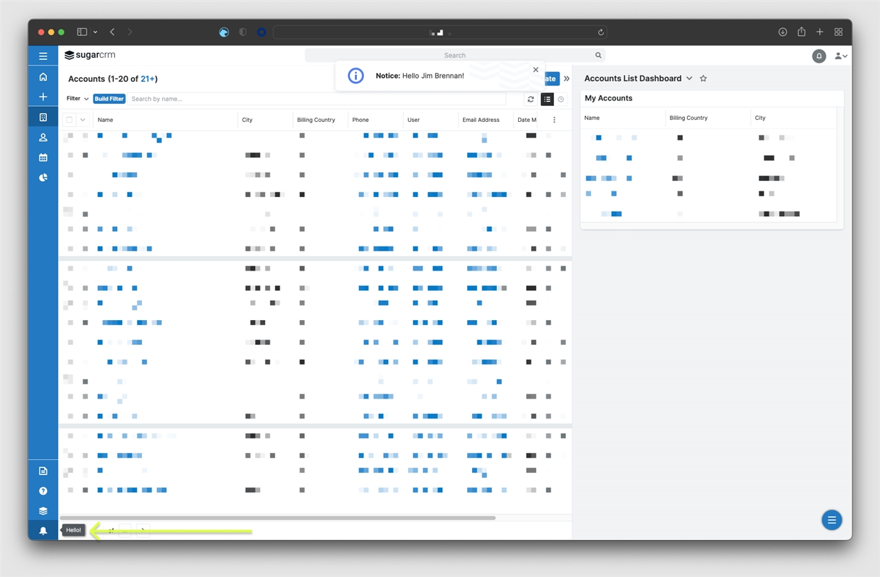 SugarCRM sidebar nav item example