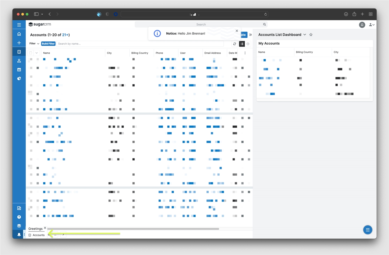 SugarCRM with sidebar nav item with secondary action
