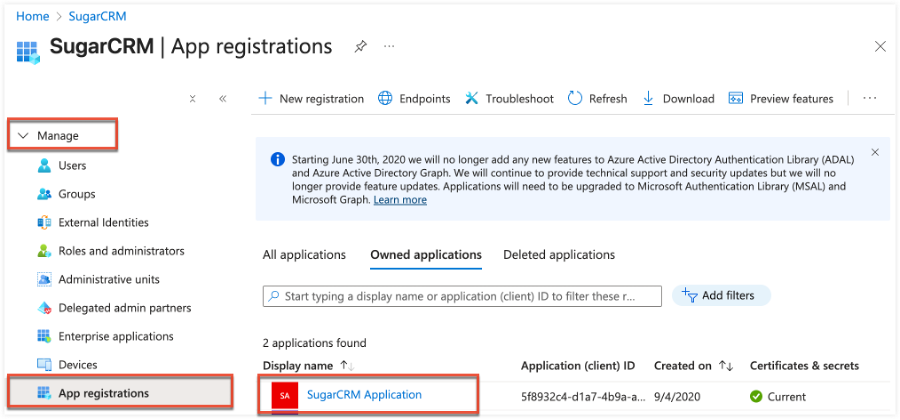 Portal App Registrations Screenshot