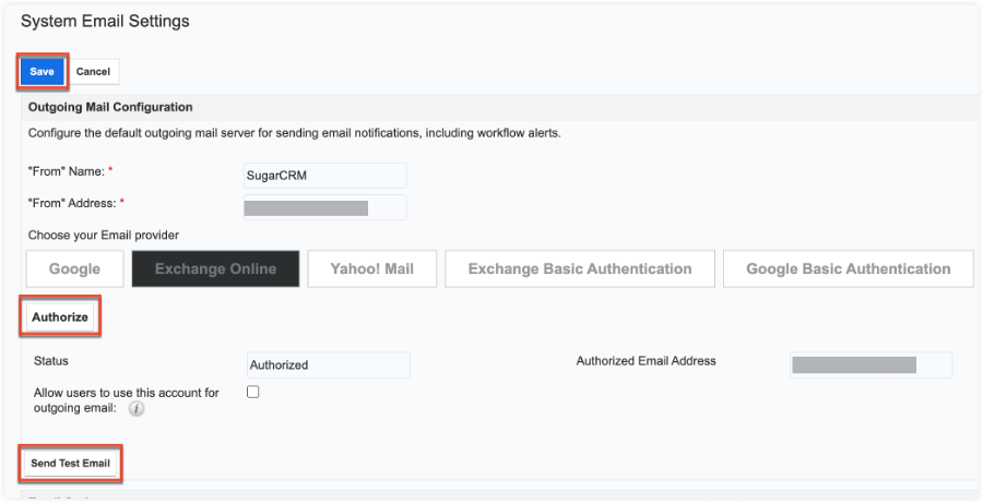 Sugar System Email Settings