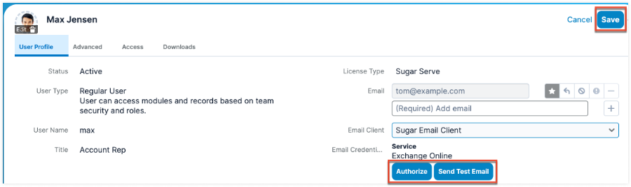 Sugar User Email Settings