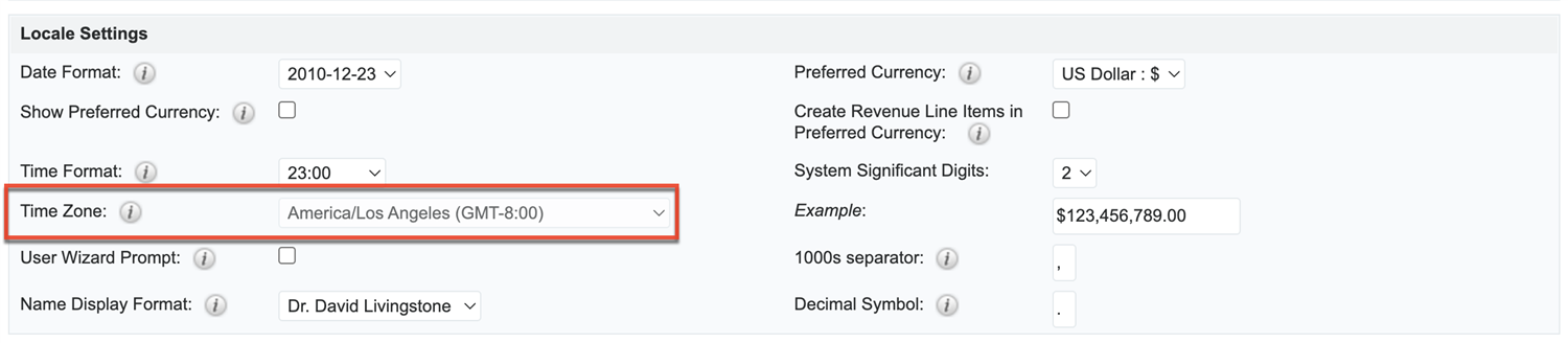Time Zone User Settings
