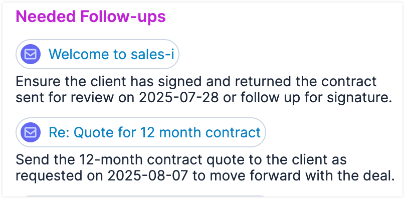 Screenshot showing the needed follow-ups section