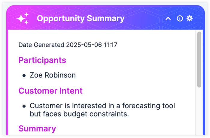 Opportunity Summary Dashlet